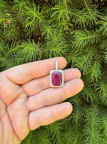 MOISSANITE Royalty Red Ruby Pendant - 925 Silver - Genuine Red Ruby Stone