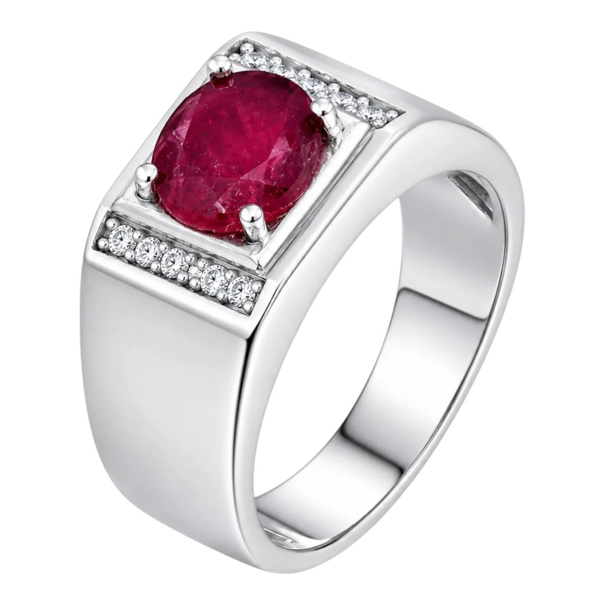 MOISSANITE Monarch Ring - 925 Silver - Genuine Red Ruby Stone