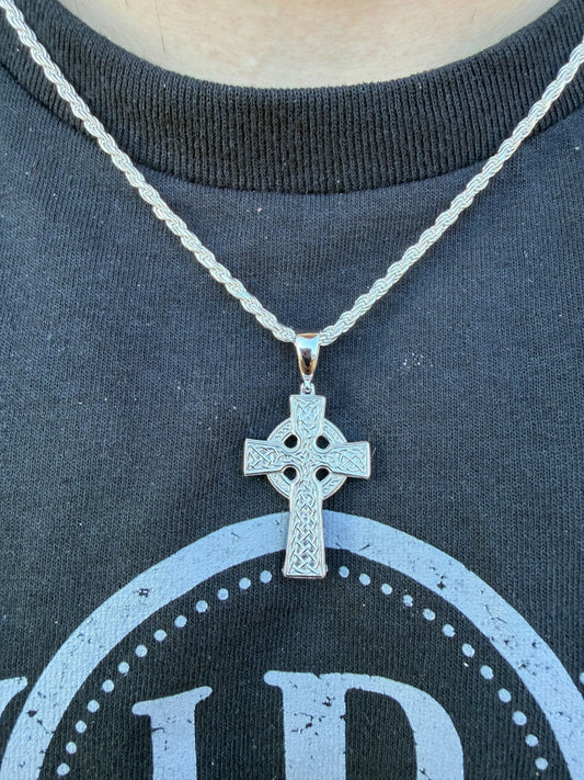 Handmade Viking Celtic Cross Pendant - 14k Gold Vermeil 925 Silver - Medium 1.75"