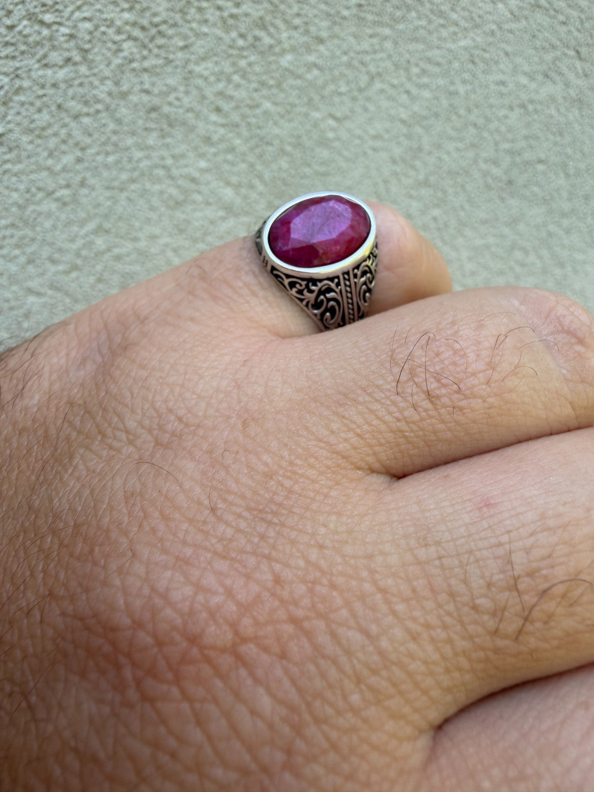Columbian King Ring - 925 Silver Oxidized - Genuine Red Ruby Stone