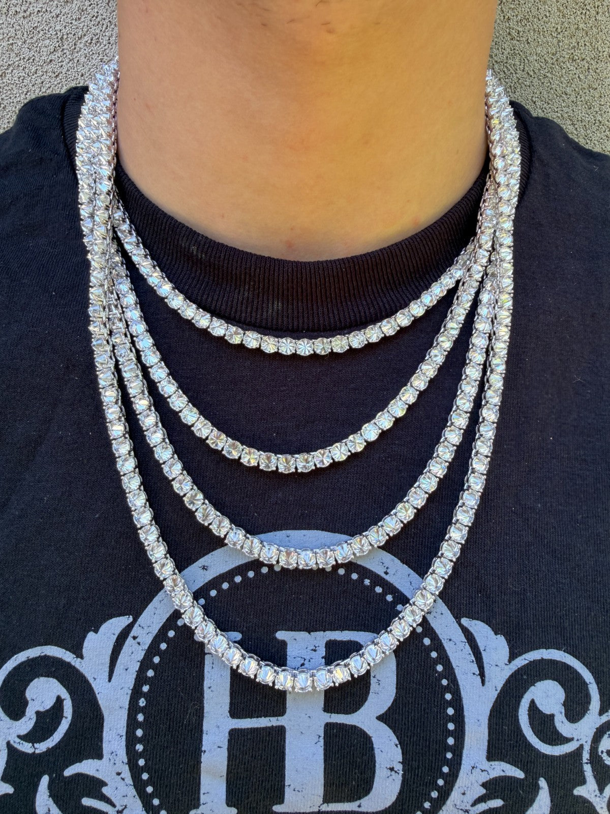 MOISSANITE Upside Down Reverse Set Tennis Chain Necklace Iced Out - 925 Silver - 5mm - 16"-30"