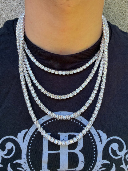 MOISSANITE Upside Down Reverse Set Tennis Chain Necklace Iced Out - 925 Silver - 5mm - 16"-30"