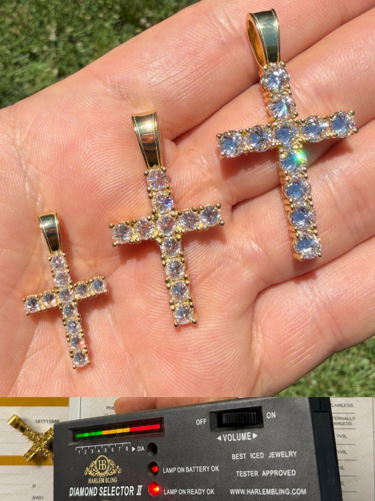 14k Gold Over 925 Silver Cross Iced Pendant Upside Down Set Reverse MOISSANITE