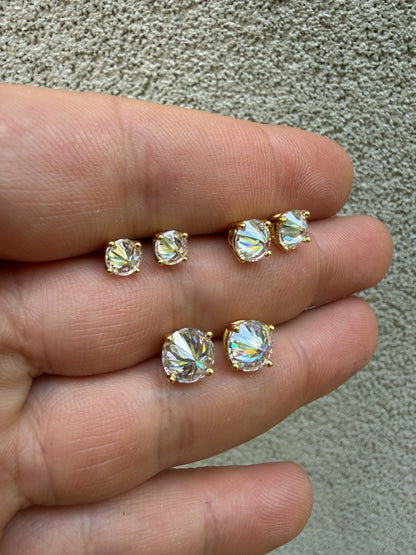 MOISSANITE Upside Down Reverse Set Stud Earrings - 14k Gold Vermeil 925 Silver - 5mm-8mm - 1-4ct