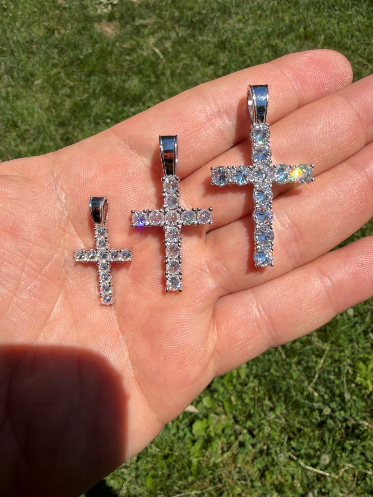 Real 925 Silver Cross Iced Pendant Upside Down Set Reverse MOISSANITE Necklace