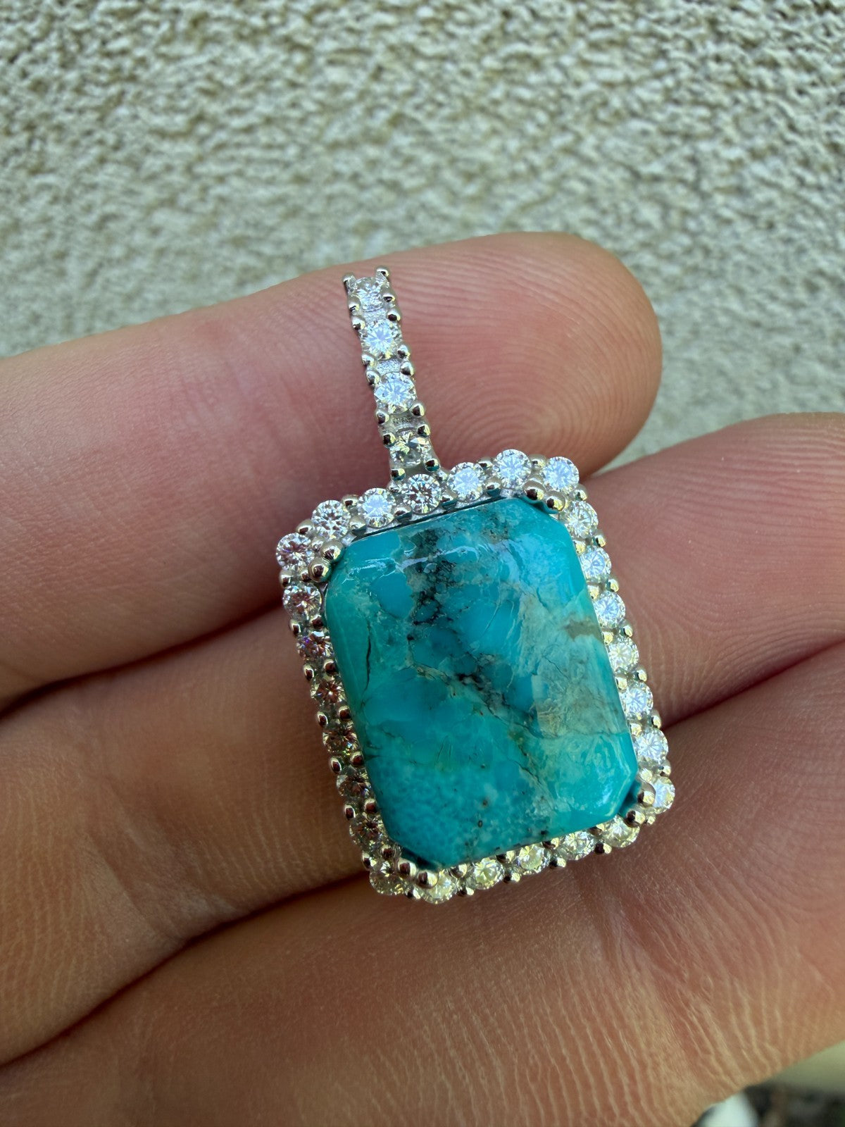 MOISSANITE Royalty Ocean Freeze Pendant - 925 Silver - Genuine Blue Turquoise Stone