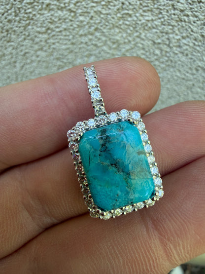 MOISSANITE Royalty Ocean Freeze Pendant - 925 Silver - Genuine Blue Turquoise Stone