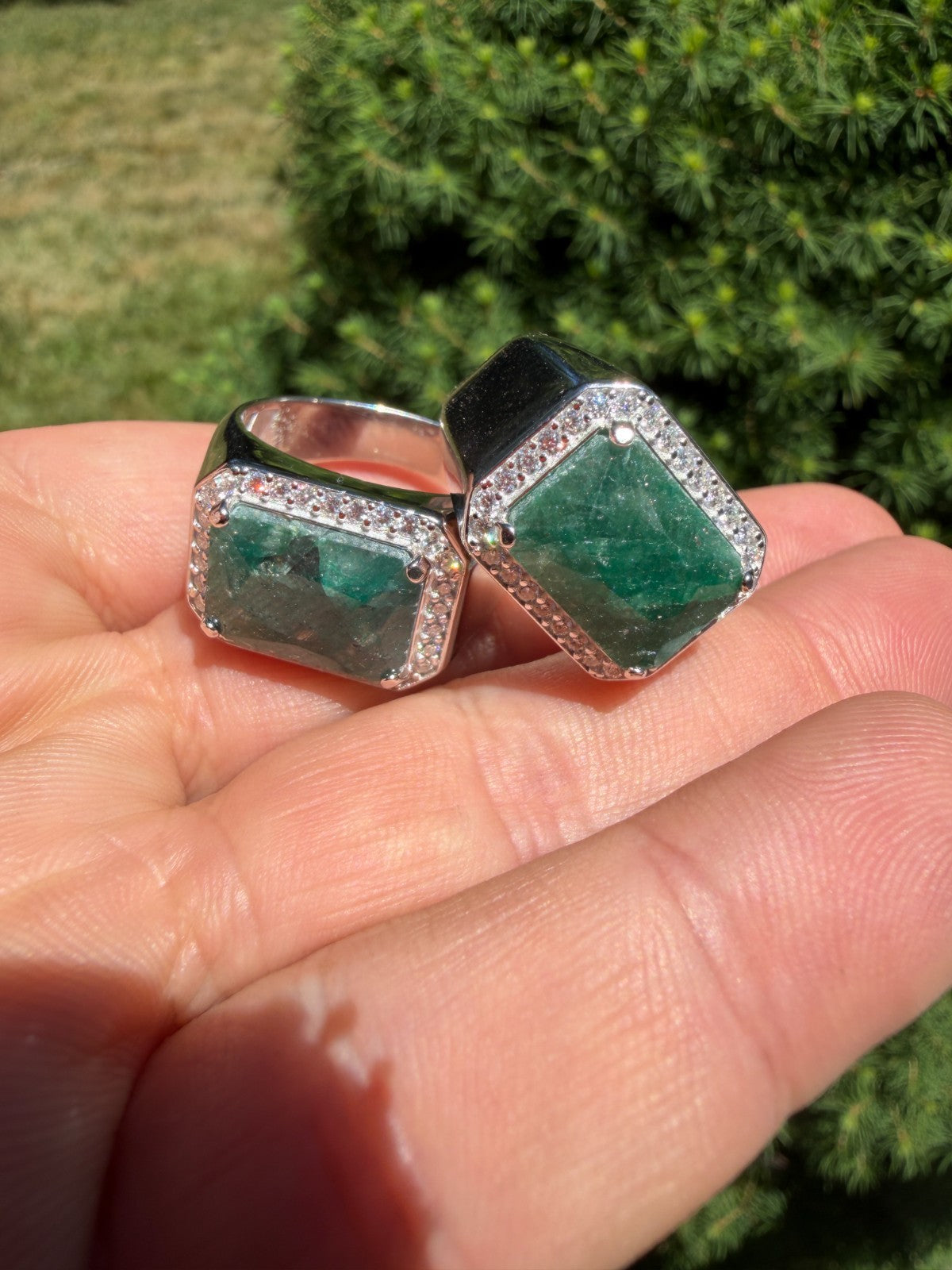 MOISSANITE Fortress Ring - 925 Silver - Genuine Green Emerald Stone