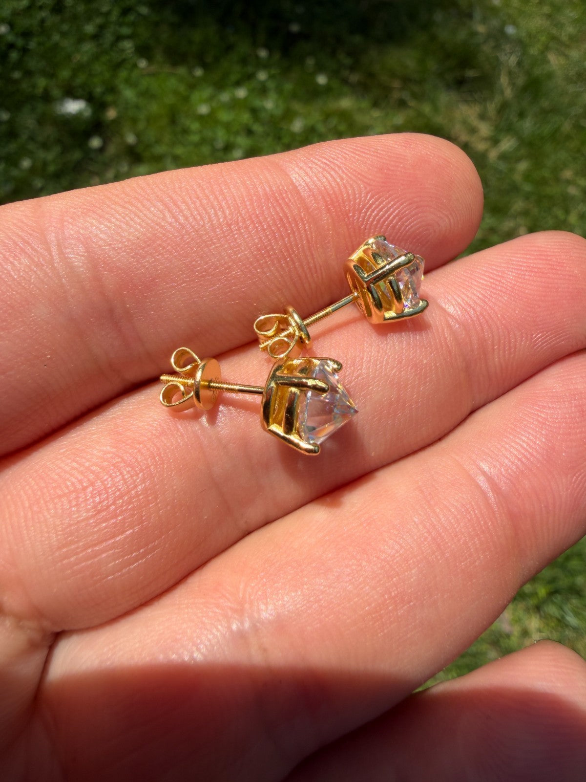 MOISSANITE Upside Down Reverse Set Stud Earrings - 14k Gold Vermeil 925 Silver - 5mm-8mm - 1-4ct