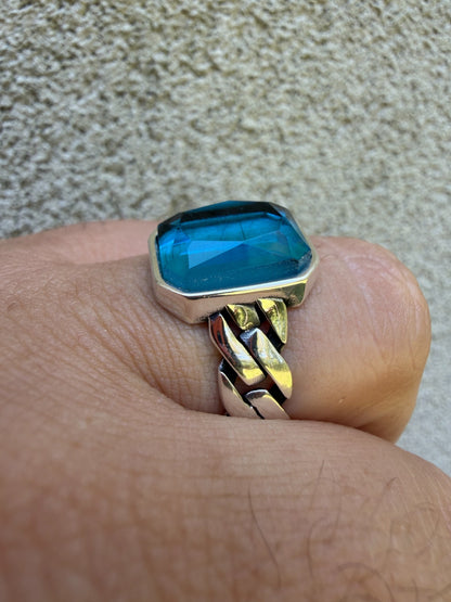 Havana Cuban Ring - 925 Silver - Lab Aquamarine Stone