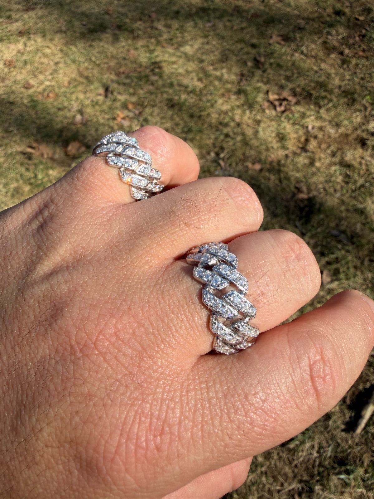 MOISSANITE 11.5mm Iced Out Prong Cuban Eternity Band Ring - 925 Silver
