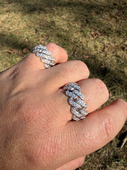 MOISSANITE 11.5mm Iced Out Prong Cuban Eternity Band Ring - 925 Silver