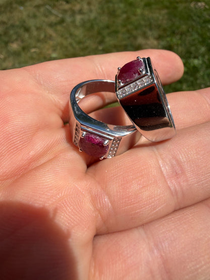 MOISSANITE Monarch Ring - 925 Silver - Genuine Red Ruby Stone