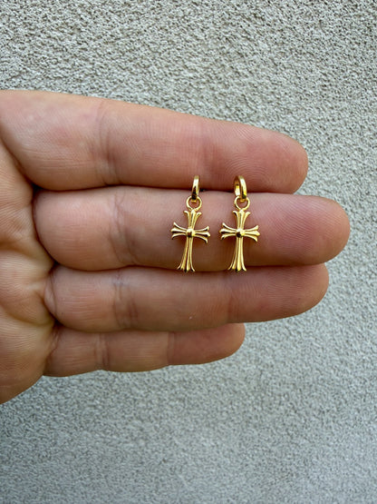 Hearts Of Chrome Studs W. Dangle Cross Earrings - 14k Gold Vermeil 925 Silver