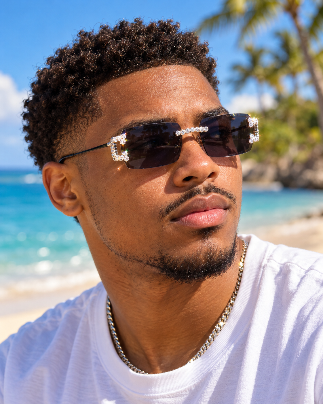 MOISSANITE Cluster Custom Iced Out Sunglasses - 925 Silver Buffs - Black