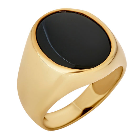 Shadow Boss Ring - 14k Gold Vermeil 925 Silver - Genuine Black Onyx Stone