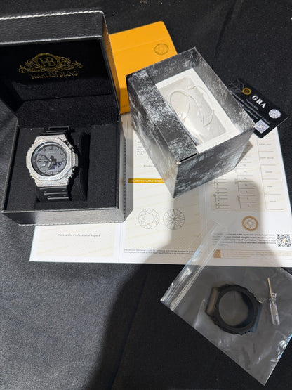 MOISSANITE Real 925 Silver Iced Baguette Casio G Shock GA-2100 Hip Hop Watch