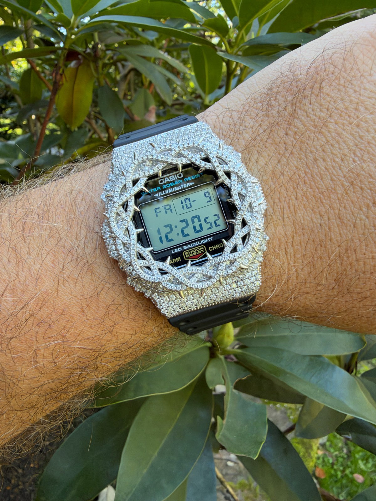 MOISSANITE Real 925 Silver Iced Casio G Shock DW-5600UE Crown of Thorns Watch