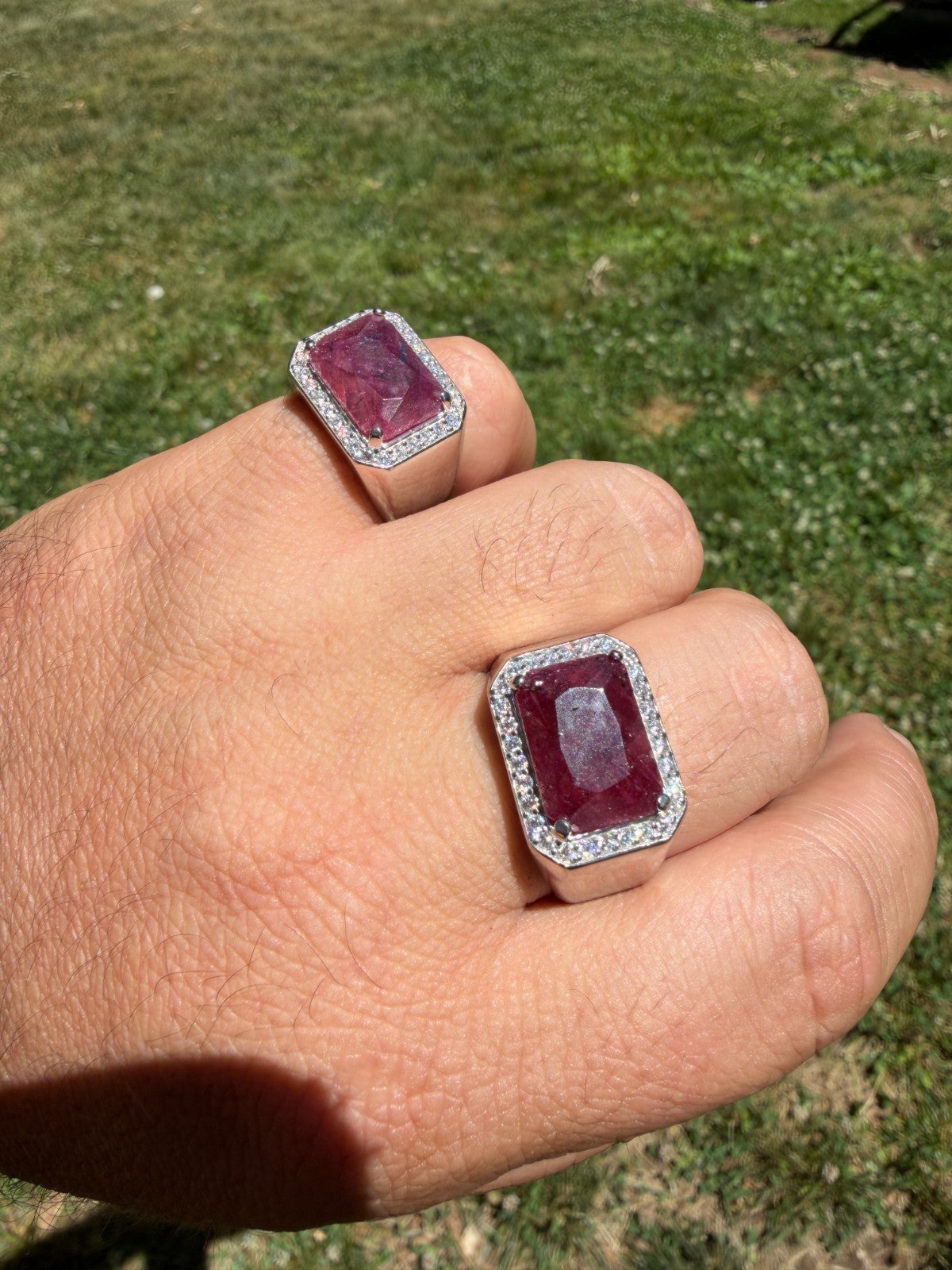 MOISSANITE Fortress Ring - 925 Silver - Genuine Red Ruby Stone