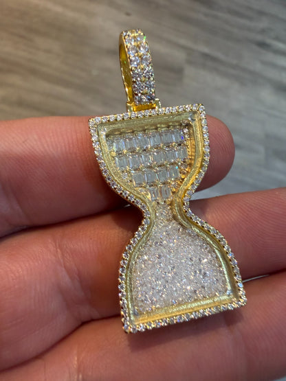 MOISSANITE Floating Diamond Hourglass Pendant - 14k Yellow Gold Vermeil Or 925 Silver - Medium 2"