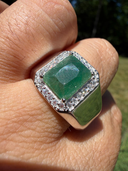 MOISSANITE Cardinal Crown Ring - 925 Silver - Genuine Green Emerald Stone