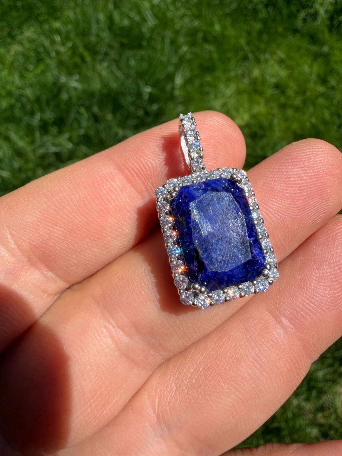 MOISSANITE Royalty Midnight Ocean Pendant - 925 Silver - Genuine Blue Sapphire Stone