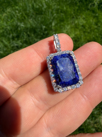 MOISSANITE Royalty Midnight Ocean Pendant - 925 Silver - Genuine Blue Sapphire Stone