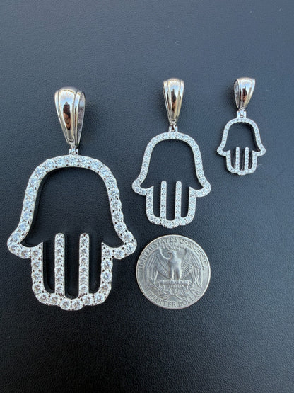 MOISSANITE Hamsa Cutout Pendant - 925 Silver - 3 Sizes 1.25"-2.75"