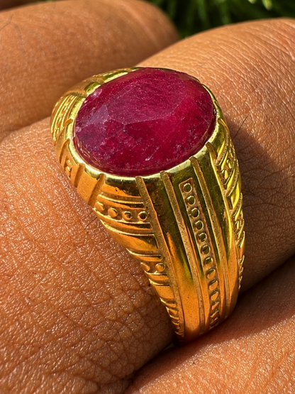 Royal Dynasty Ring - 14k Gold Vermeil 925 Silver - Genuine Red Ruby Stone