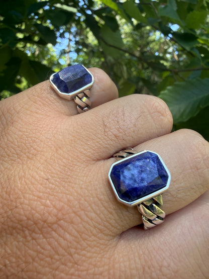 Havana Cuban Ring - 925 Silver - Genuine Blue Sapphire Stone