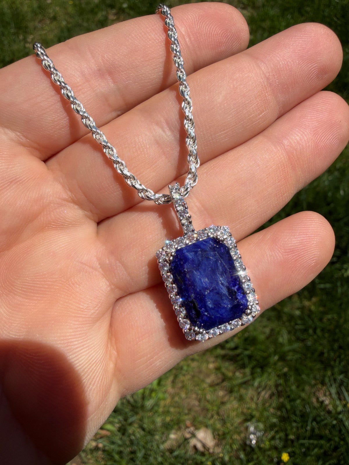 MOISSANITE Royalty Midnight Ocean Pendant - 925 Silver - Genuine Blue Sapphire Stone