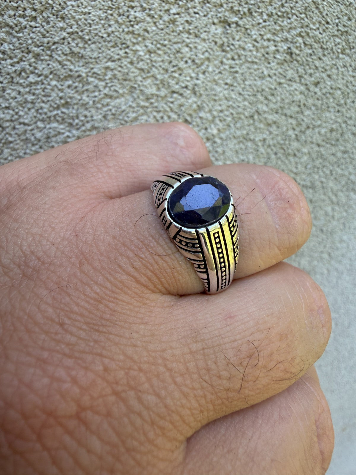 Navajo Tribe Ring - 925 Silver Oxidized - Genuine Blue Sapphire Stone