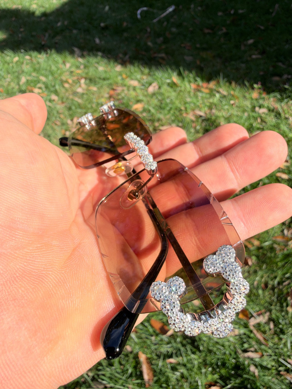 MOISSANITE Cluster Custom Iced Out Sunglasses - 925 Silver Buffs - Light Brown