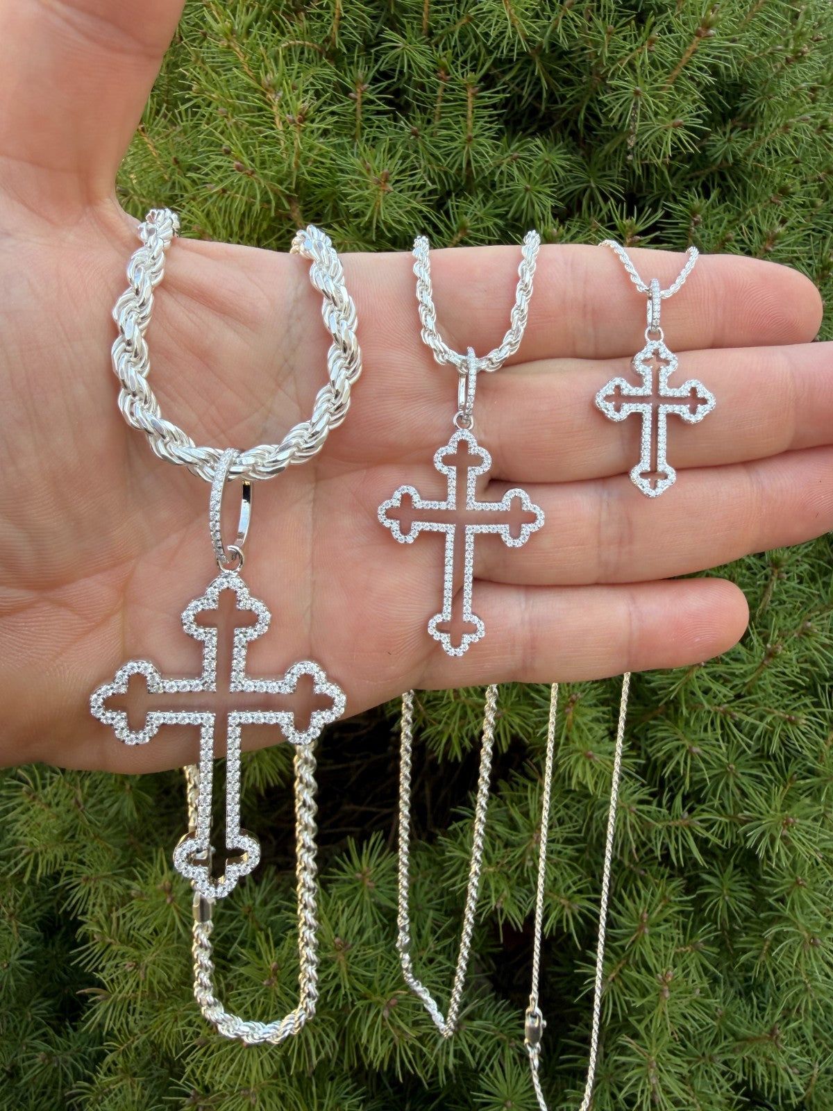 MOISSANITE Gothic Cross Cutout Pendant - 925 Silver - 3 Sizes 1.33"-3"