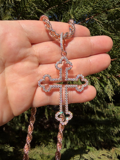 MOISSANITE Gothic Cross Cutout Pendant - 14k Rose Gold Vermeil 925 Silver - 3 Sizes 1.33"-3"