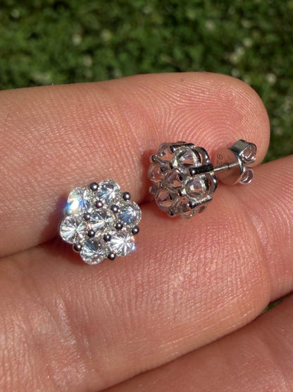 MOISSANITE Upside Down Reverse Set Cluster Iced Out Honeycomb Set Earrings - 925 Silver - 6mm -11mmm