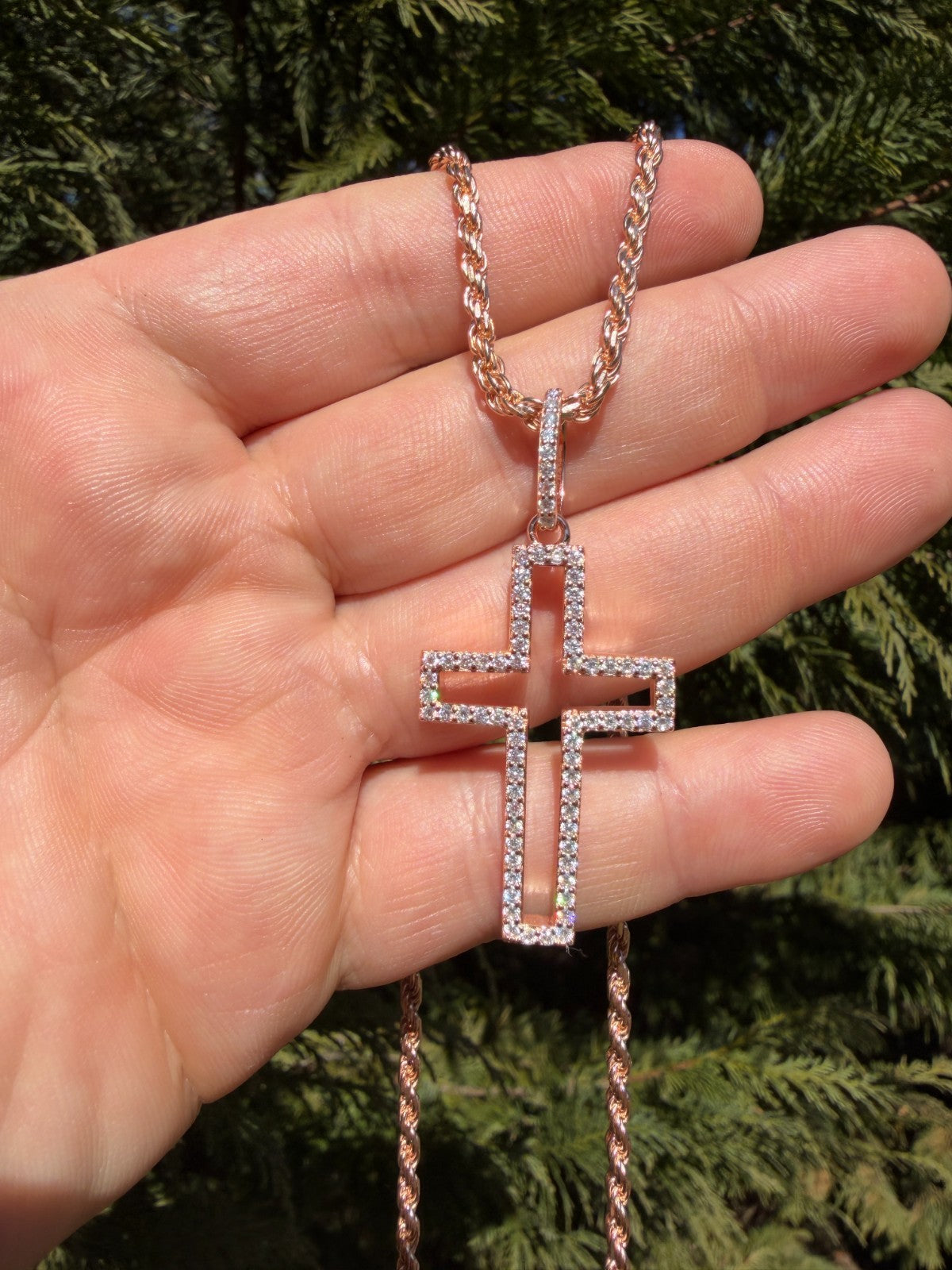 MOISSANITE Classic Cross Cutout Pendant - 14k Rose Gold Vermeil 925 Silver - 3 Sizes 1.33"-3"