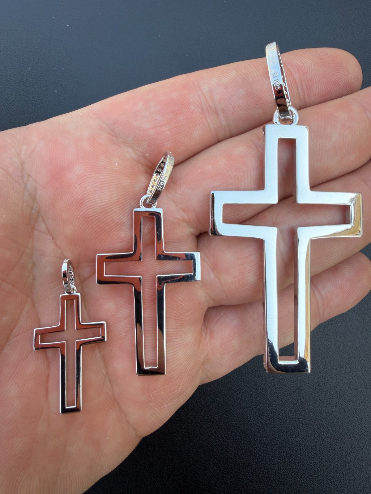 MOISSANITE Classic Cross Cutout Pendant - 925 Silver - 3 Sizes 1.33"-3"