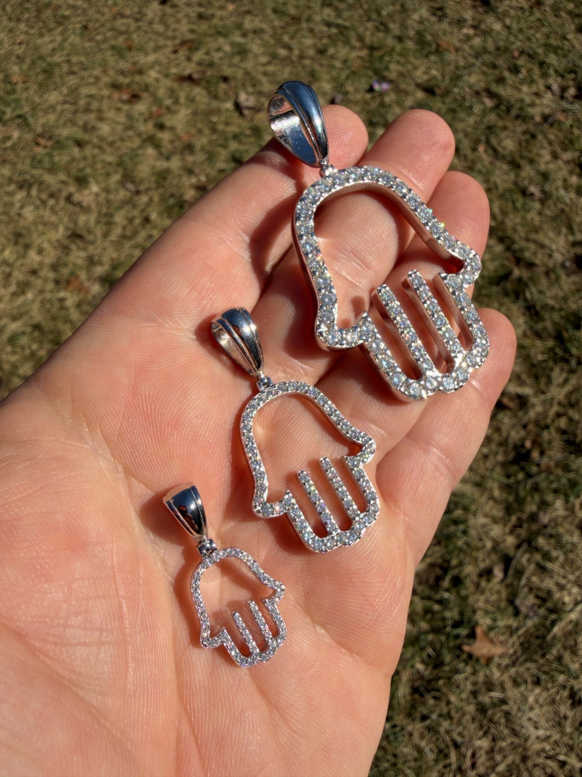MOISSANITE Hamsa Cutout Pendant - 925 Silver - 3 Sizes 1.25"-2.75"