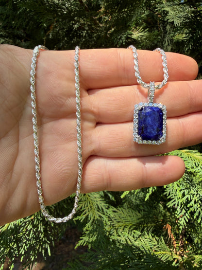MOISSANITE Royalty Midnight Ocean Pendant - 925 Silver - Genuine Blue Sapphire Stone