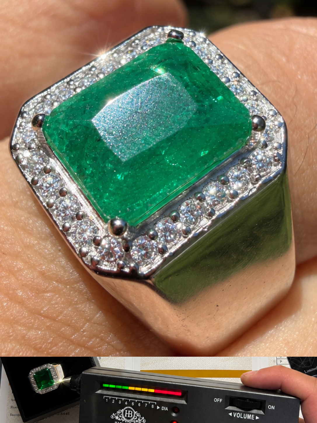 MOISSANITE Cardinal Crown Ring - 925 Silver - Genuine Green Emerald Stone