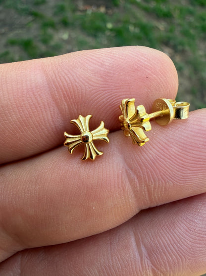 Hearts Of Chrome Cross Earrings - 14k Gold Vermeil 925 Silver - 8mm