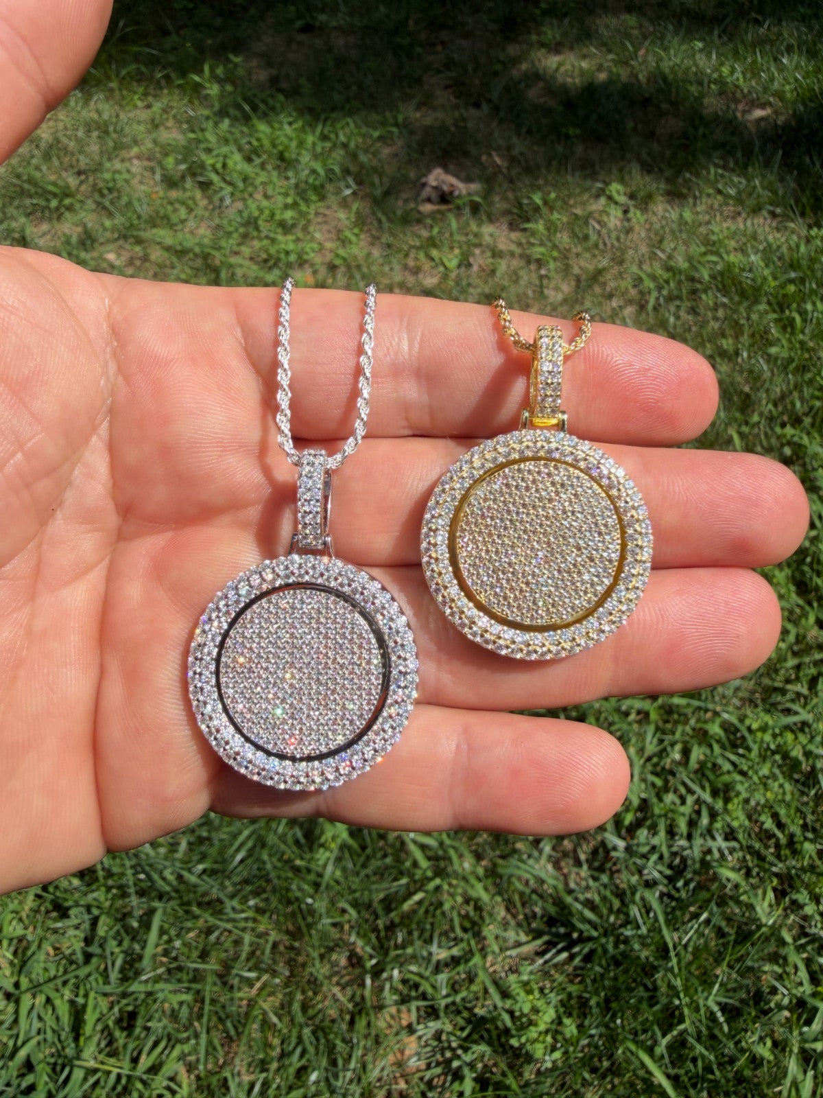 MOISSANITE Round Spinner Pendant - 14k Yellow Gold Vermeil Or 925 Silver - Medium 1.75"