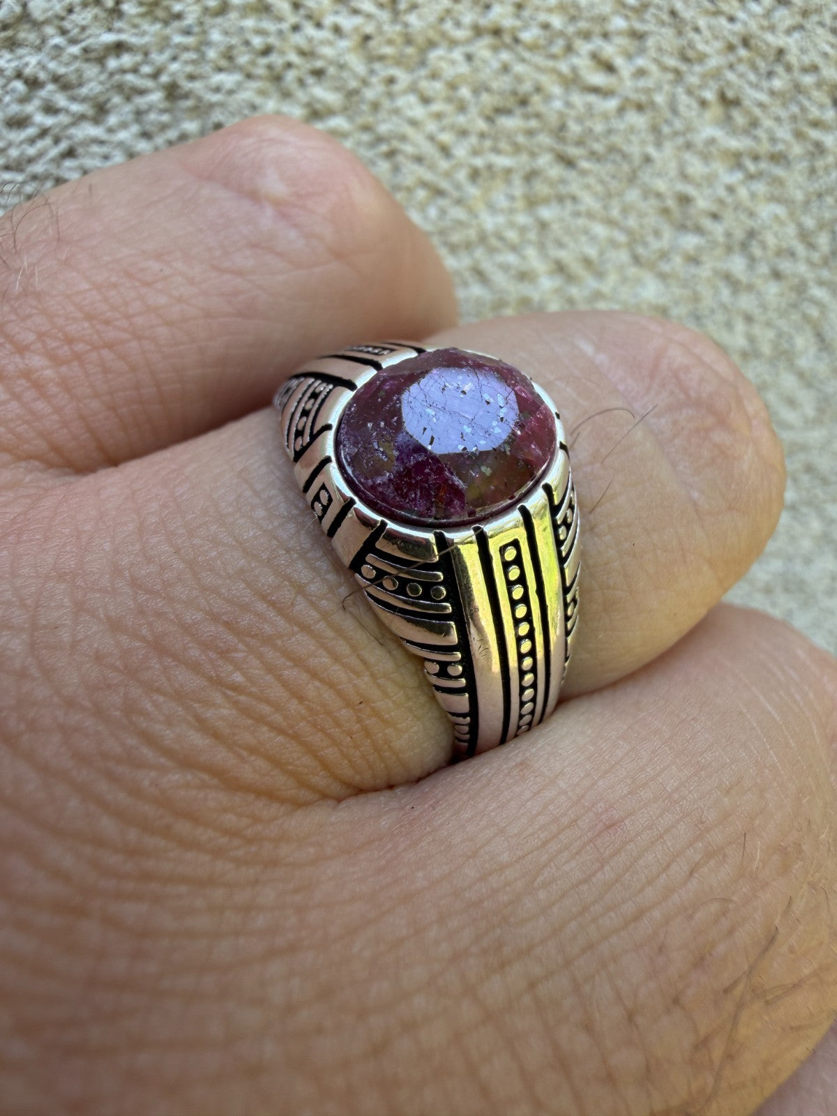 Navajo Tribe Ring - 925 Silver Oxidized - Genuine Red Ruby Stone
