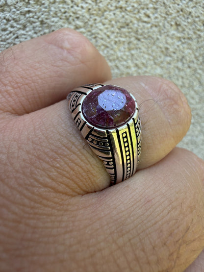 Navajo Tribe Ring - 925 Silver Oxidized - Genuine Red Ruby Stone