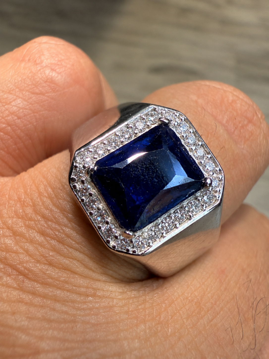 MOISSANITE Cardinal Crown Ring - 925 Silver - Genuine Blue Sapphire Stone