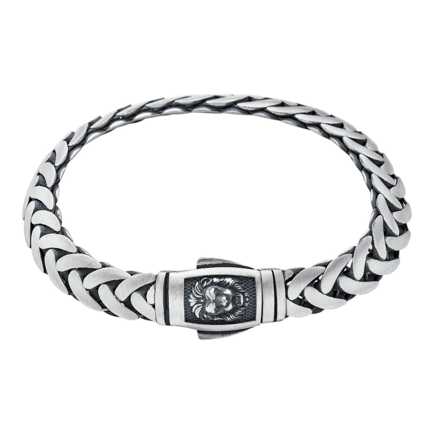 Wheat Link Bracelet With Custom Lion Sleek Clasp - 925 Sterling Silver Oxidized Gunmetal - 7"-9" - 10mm