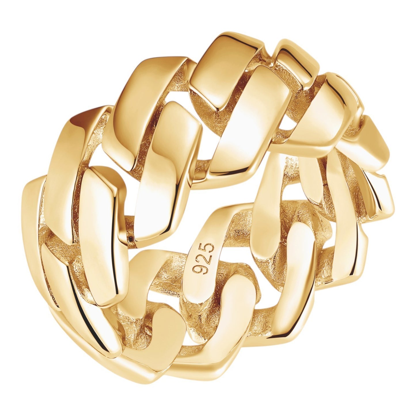 Classic 11.5mm Prong Miami Cuban Eternity Band Ring - 14k Gold Vermeil 925 Silver - Plain