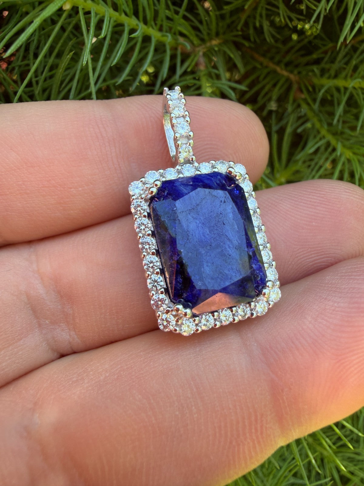 MOISSANITE Royalty Midnight Ocean Pendant - 925 Silver - Genuine Blue Sapphire Stone