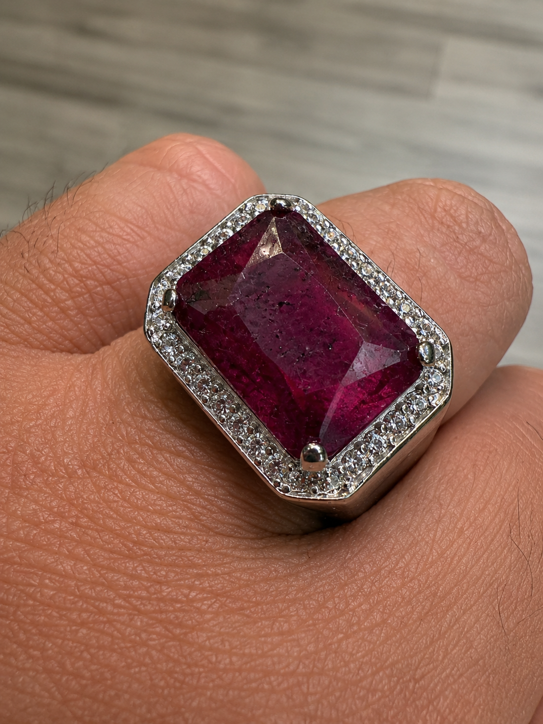MOISSANITE Fortress Ring - 925 Silver - Genuine Red Ruby Stone